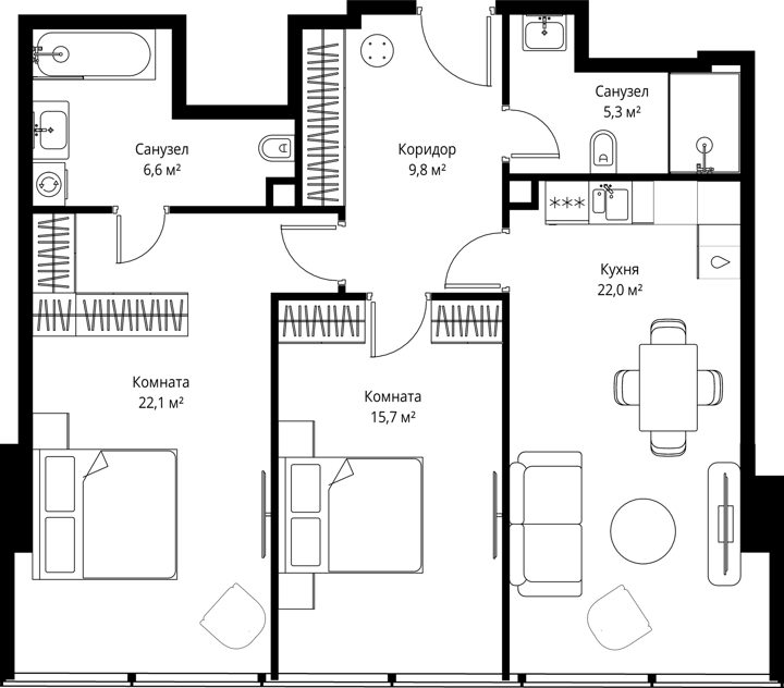 2-комнатная квартира, 81,5 м²