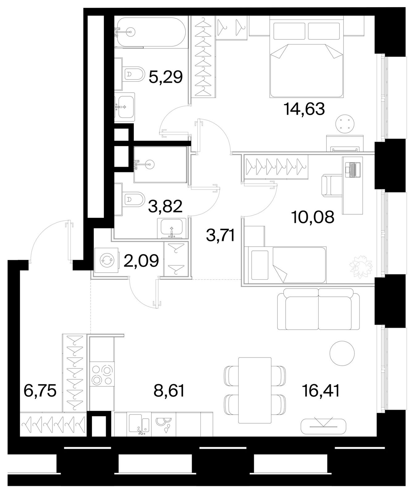 2-комнатная квартира, 71,4 м²