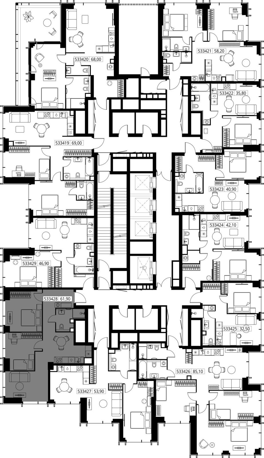 2-комнатная квартира, 61,9 м² — фото 2