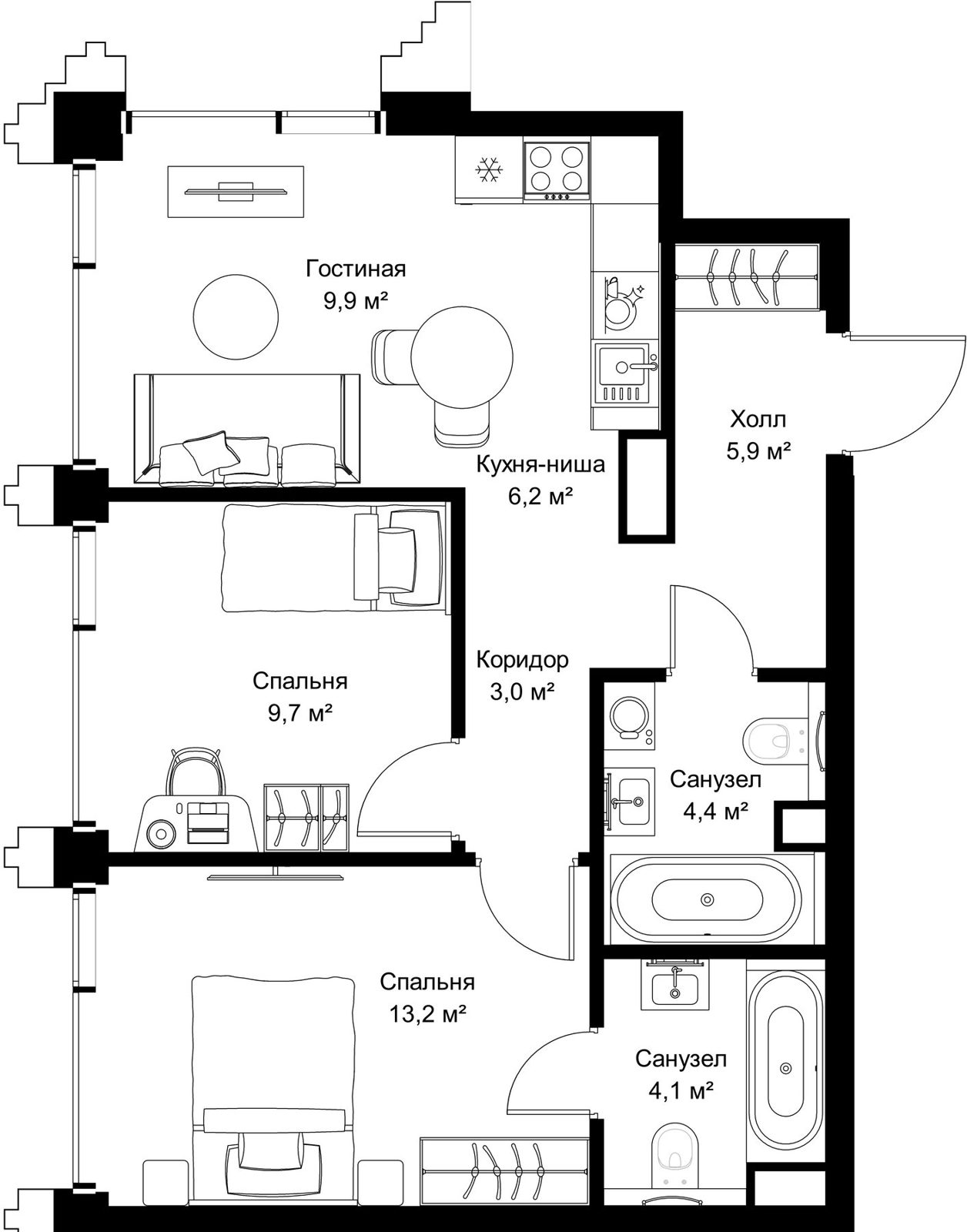 2-комнатная квартира, 56,4 м²