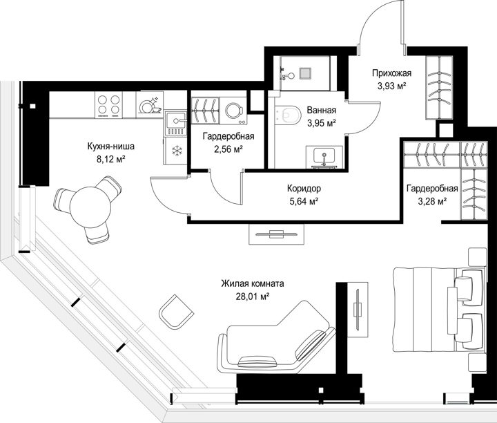 1-комнатная квартира, 55,5 м² — фото 1