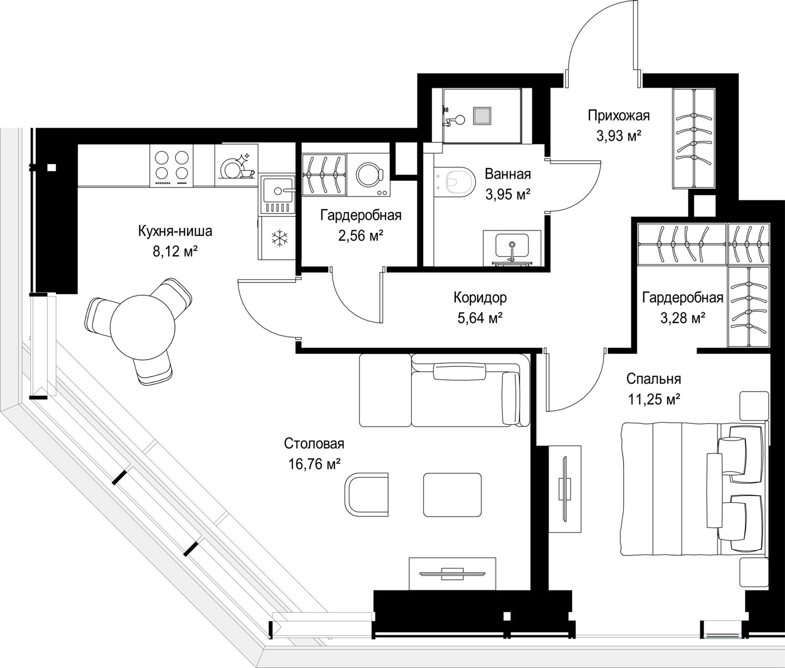 1-комнатная квартира, 55,5 м² — фото 2