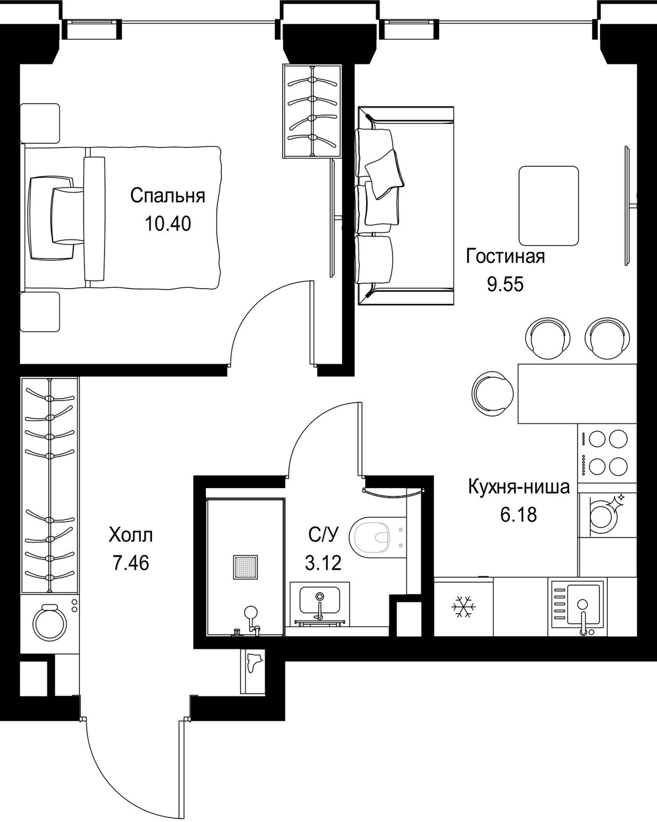 1-комнатная квартира, 36,7 м²