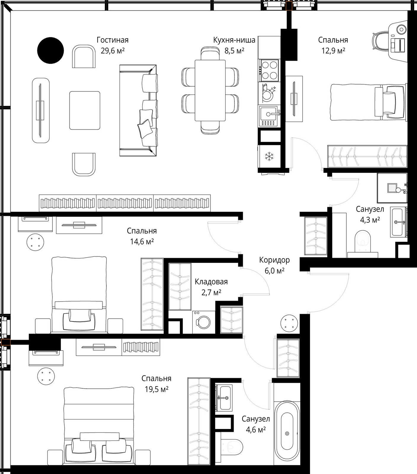 3-комнатная квартира, 102,7 м²