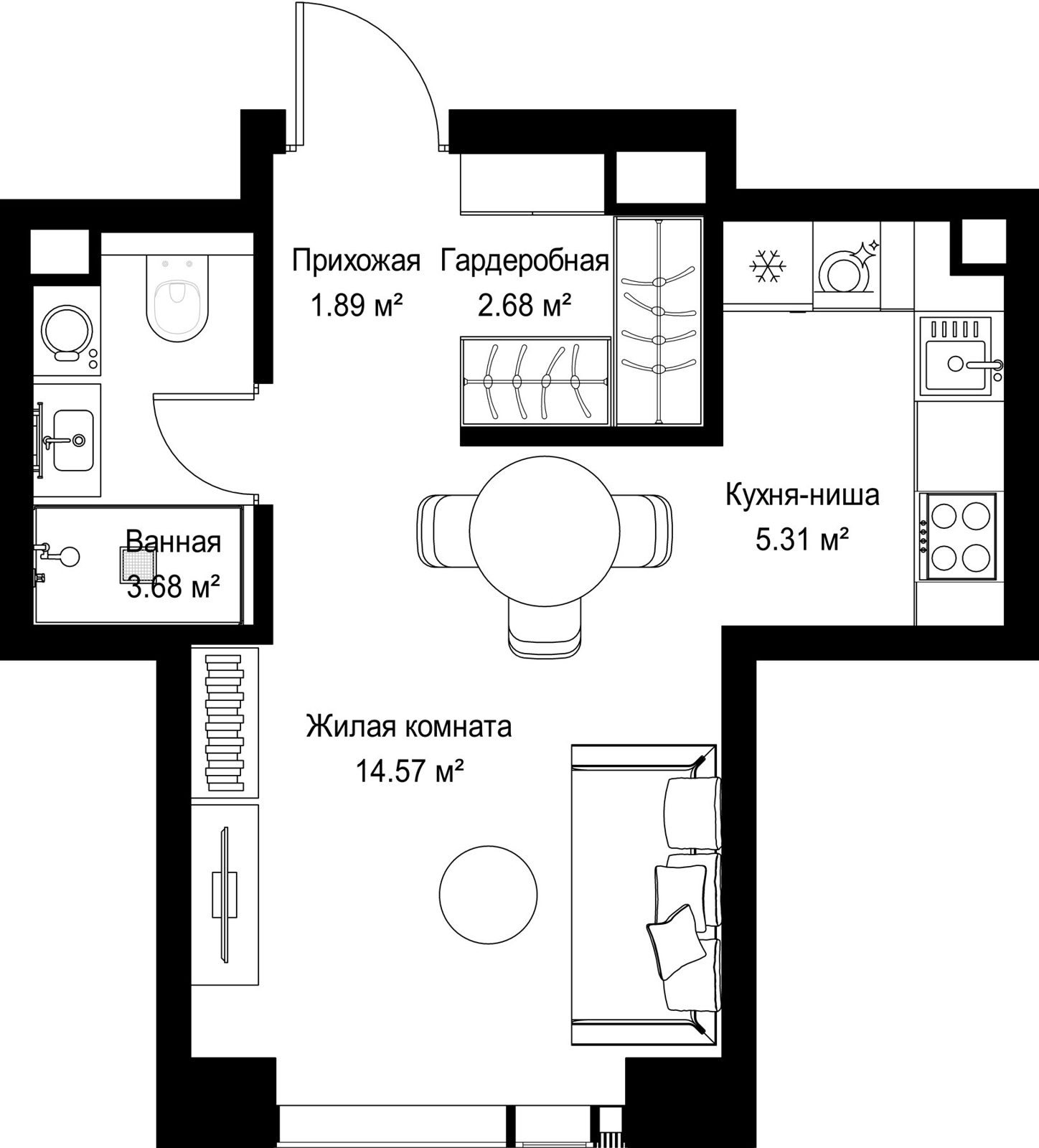 Квартира-студия, 28,1 м²