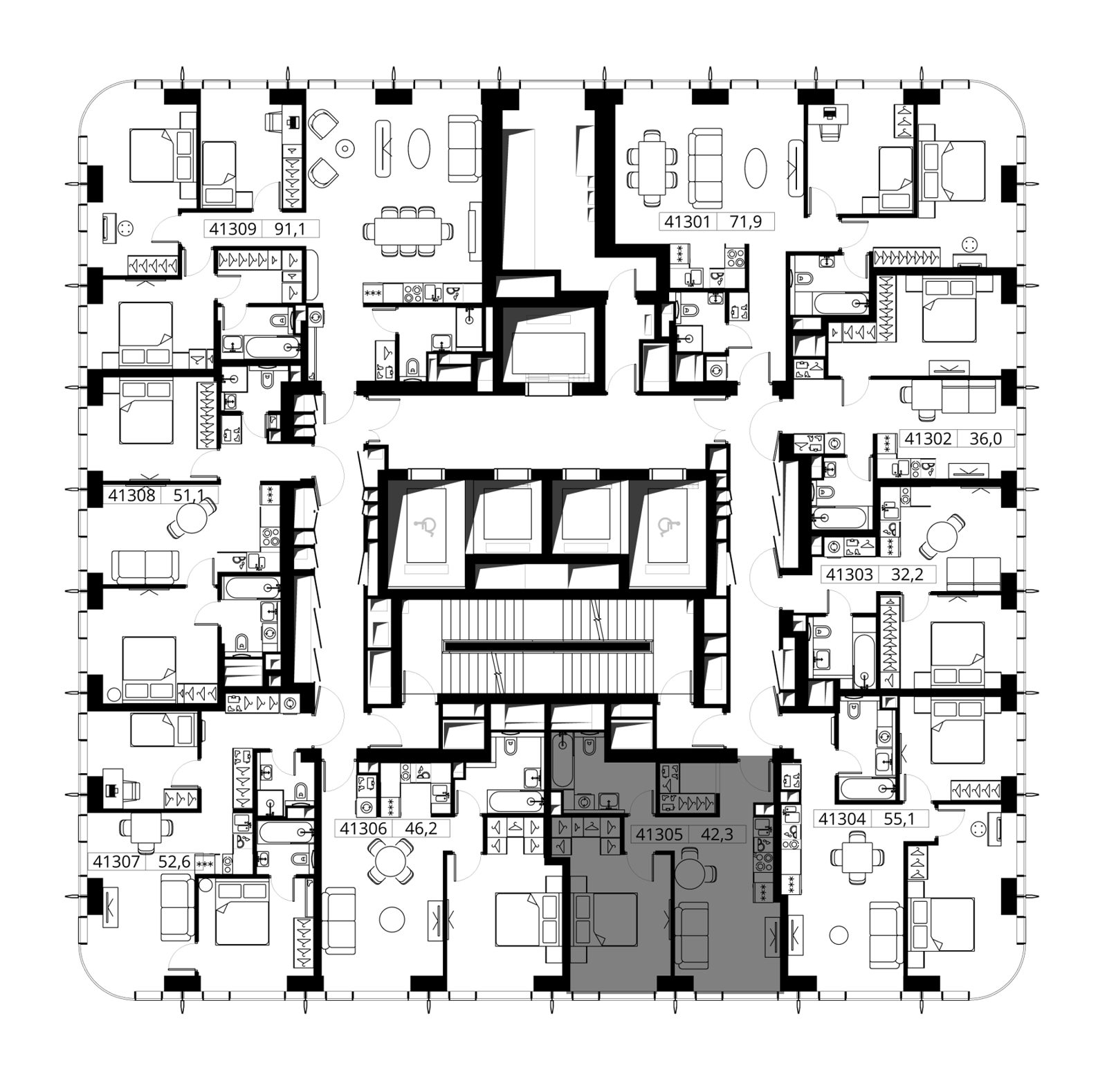 1-комнатная квартира, 42,3 м² — фото 2