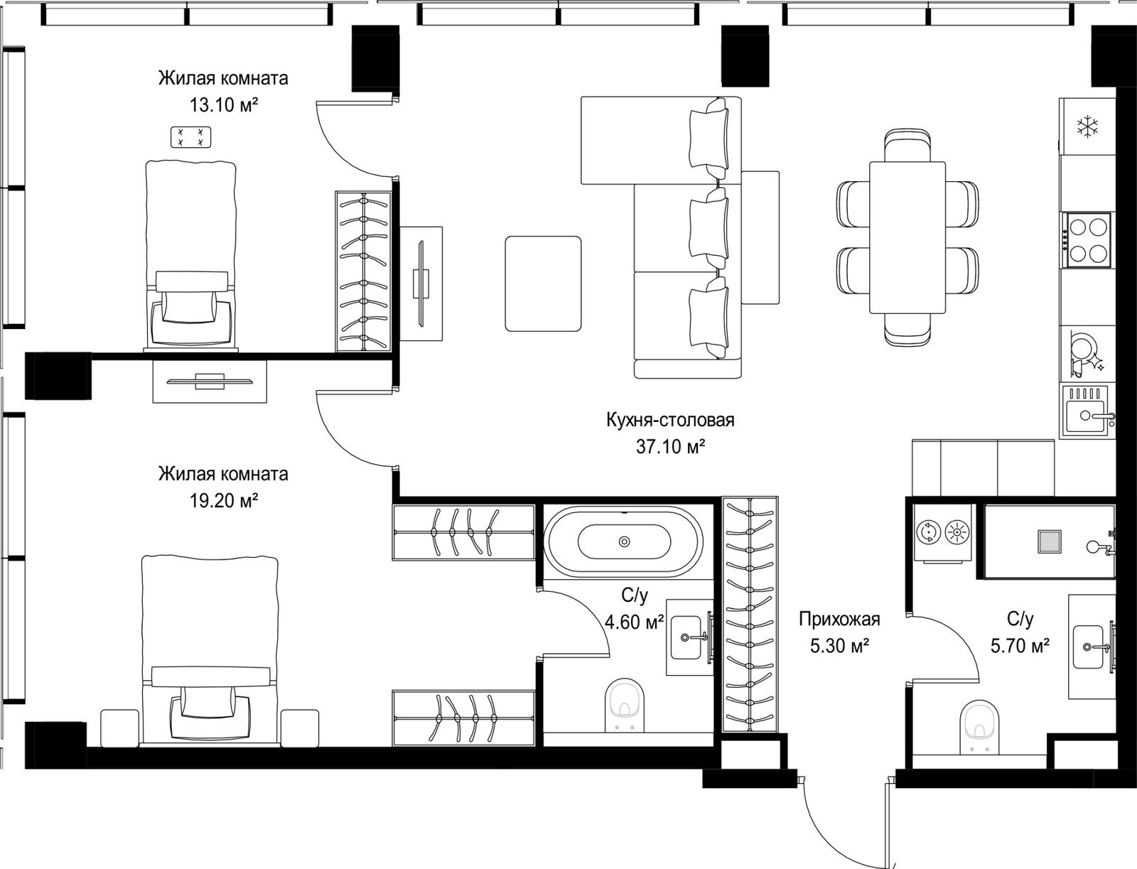 2-комнатная квартира, 85 м²