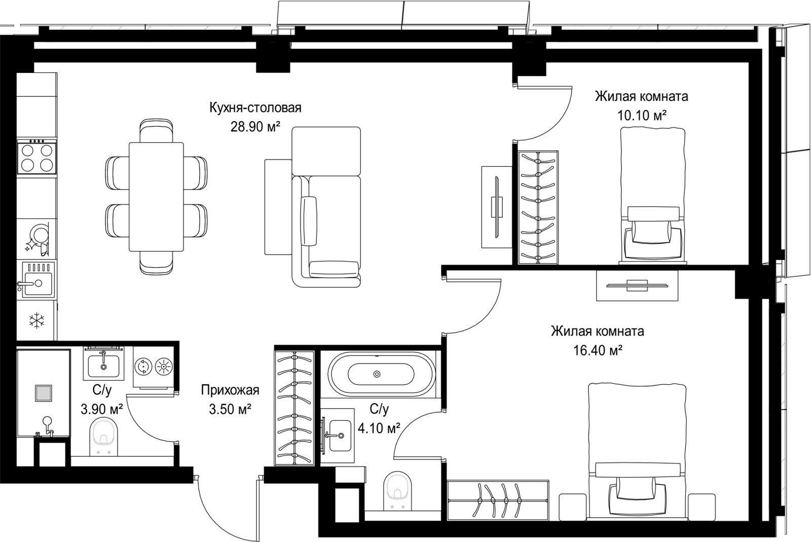 2-комнатная квартира, 66,9 м²