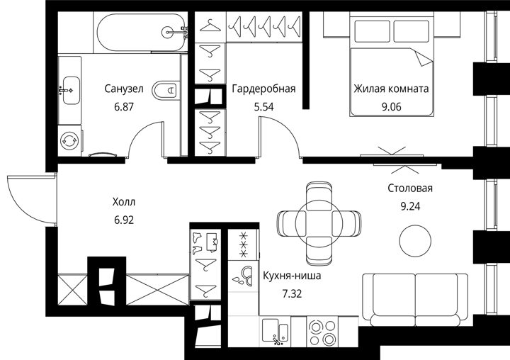 1-комнатная квартира, 45 м² — фото 1