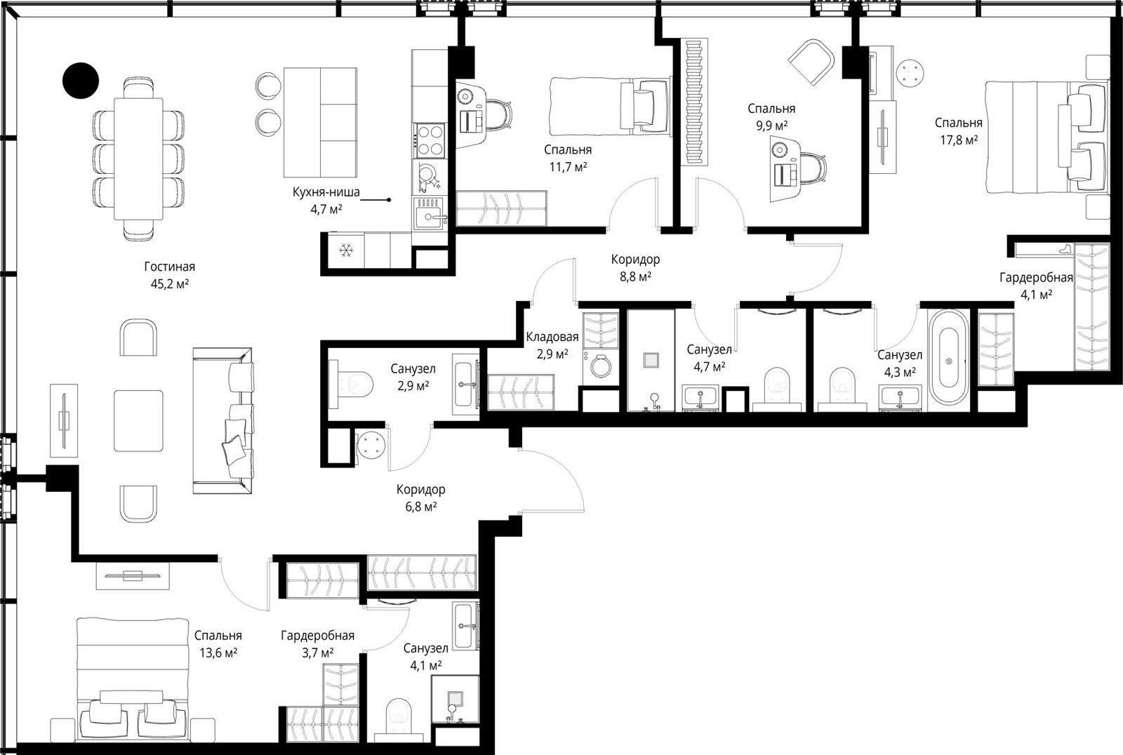 4-комнатная квартира, 145,2 м²