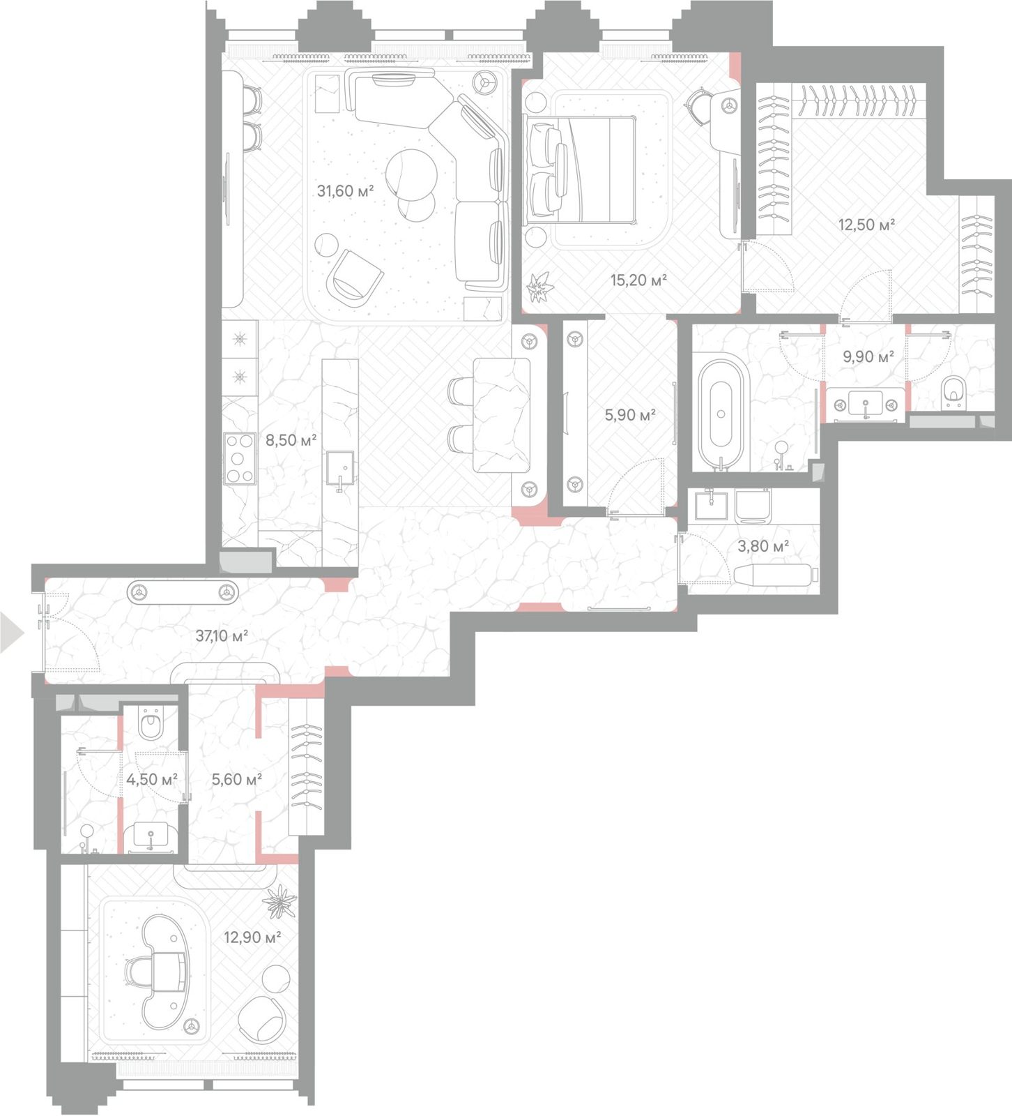 2-комнатная квартира, 129 м²