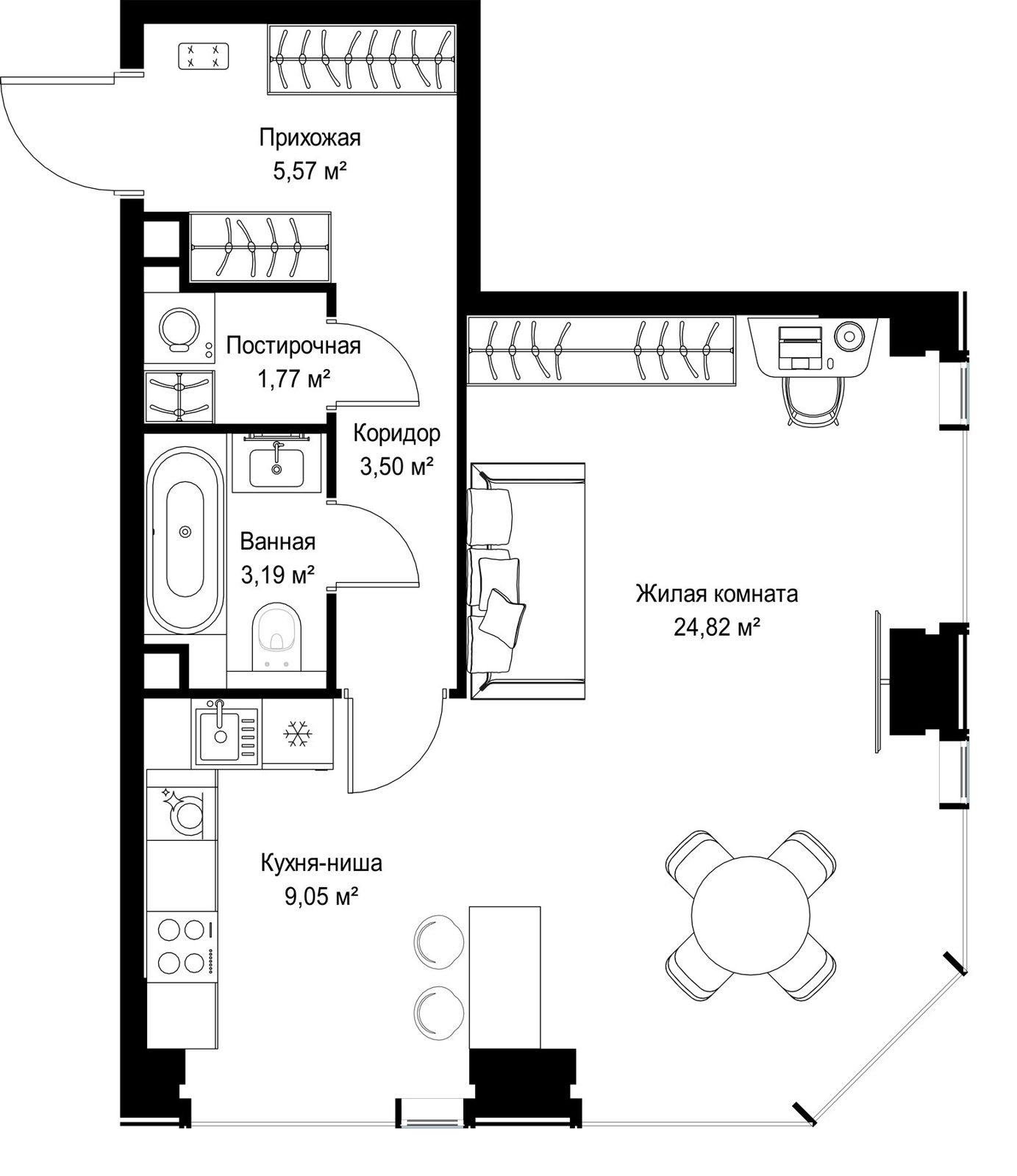 1-комнатная квартира, 47,9 м²