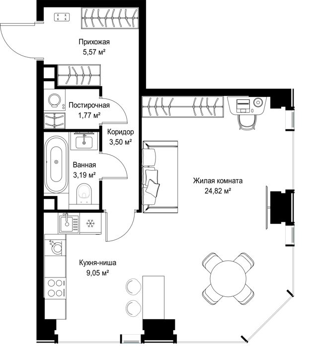 1-комнатная квартира, 47,9 м² — фото 1