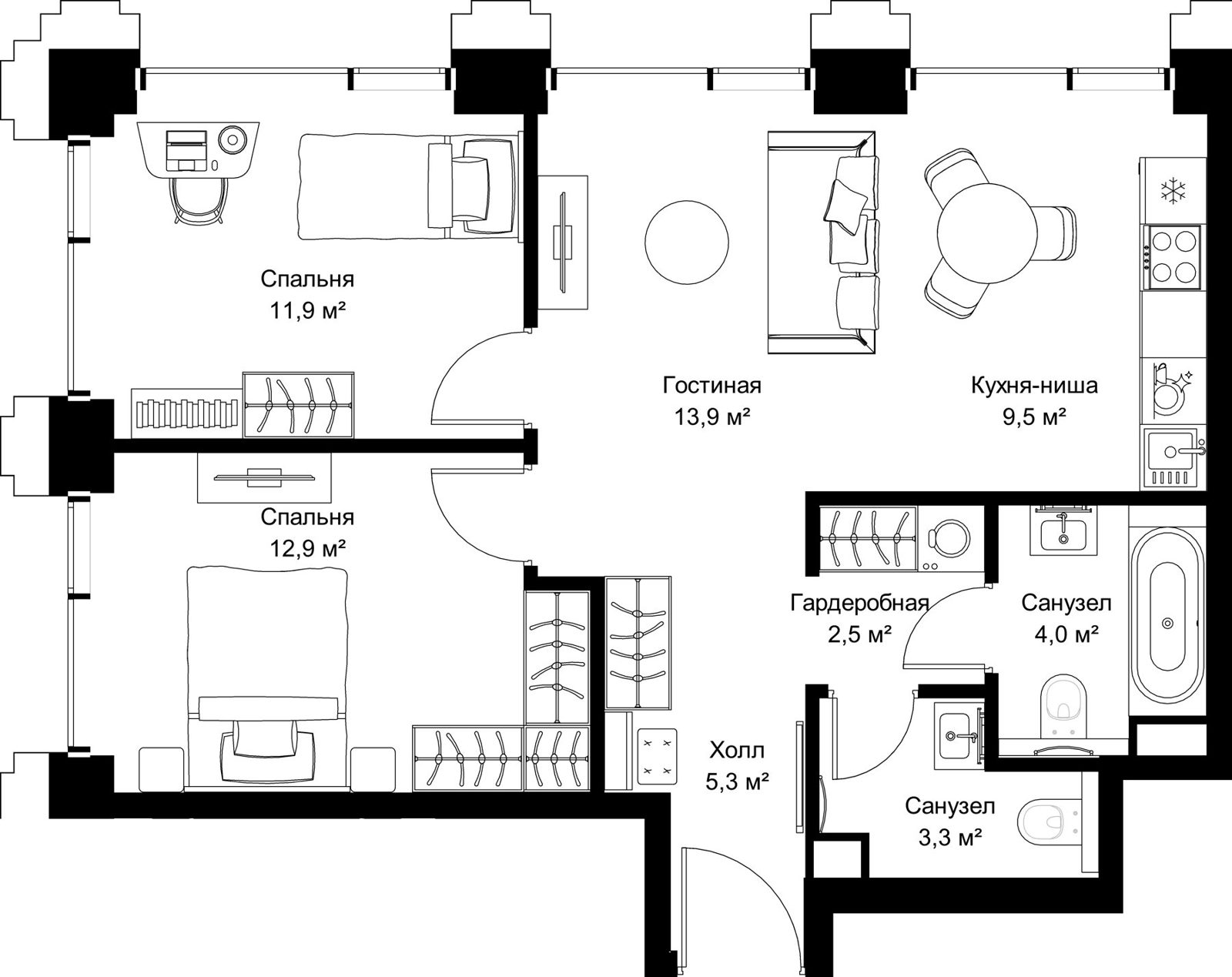 2-комнатная квартира, 63,3 м²