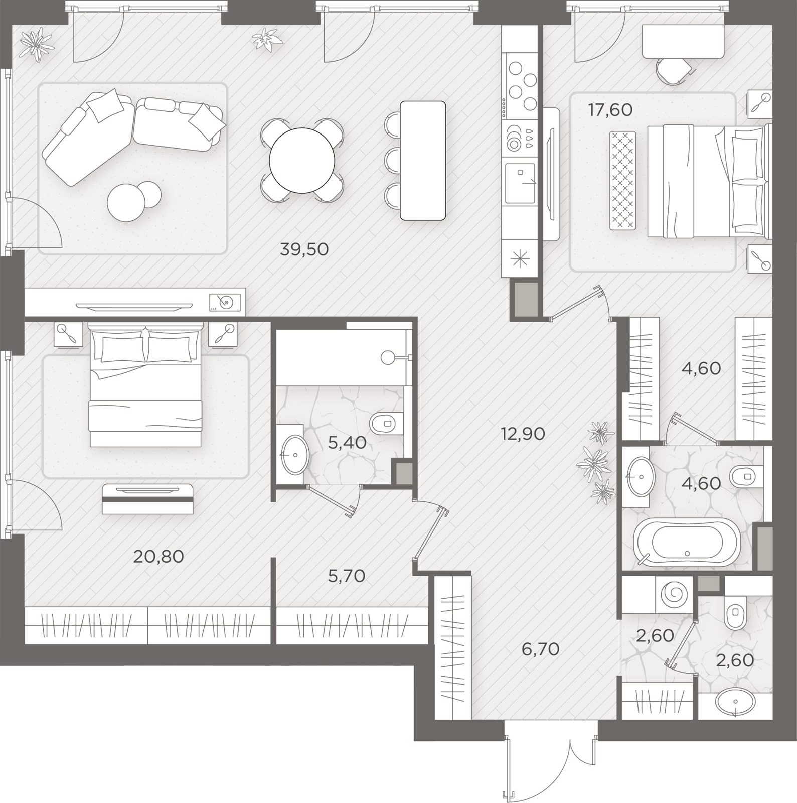 2-комнатная квартира, 123,1 м²