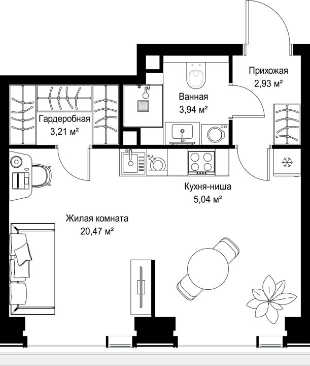 1-комнатная квартира, 35,6 м² — фото 1