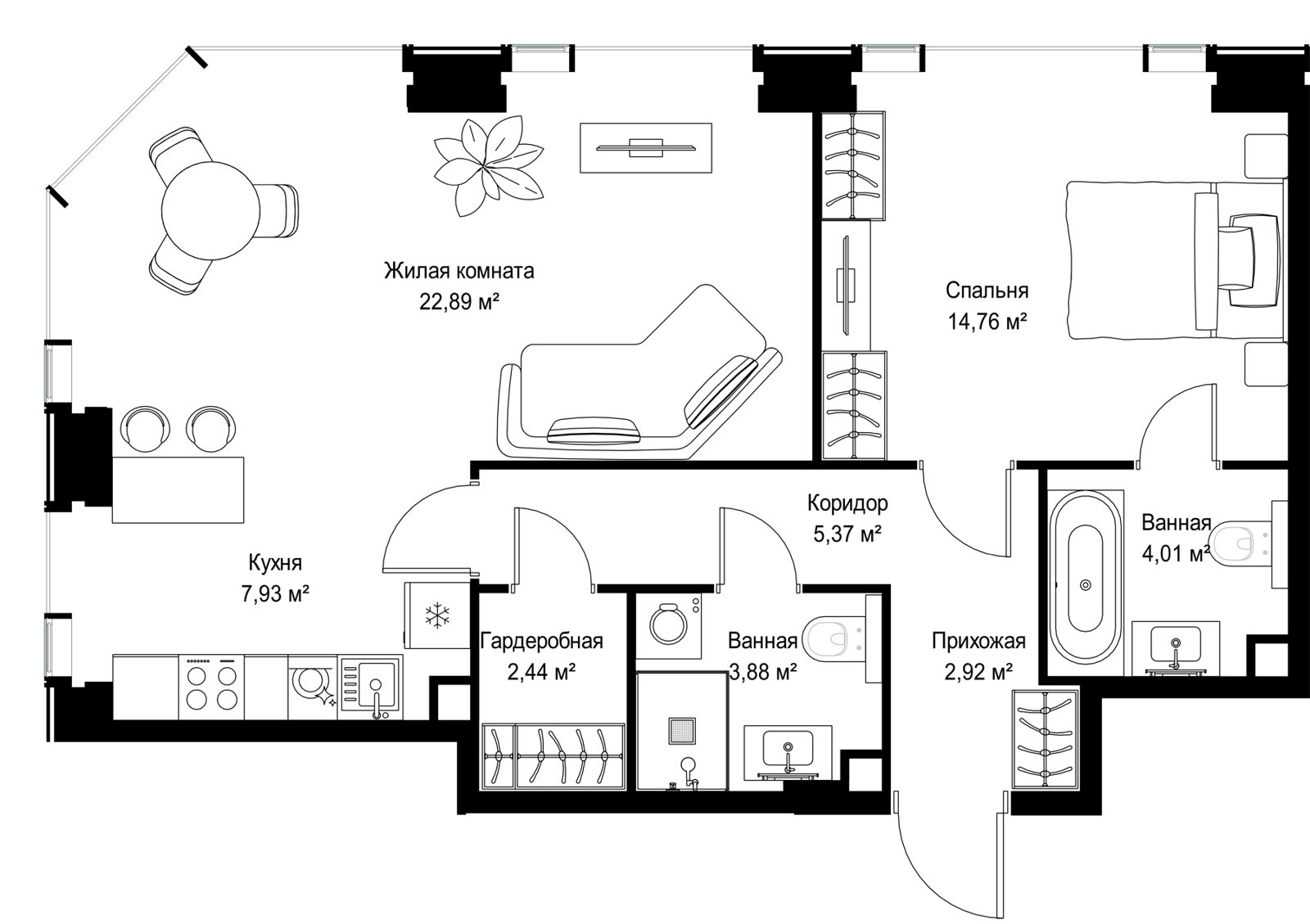 2-комнатная квартира, 64,2 м²