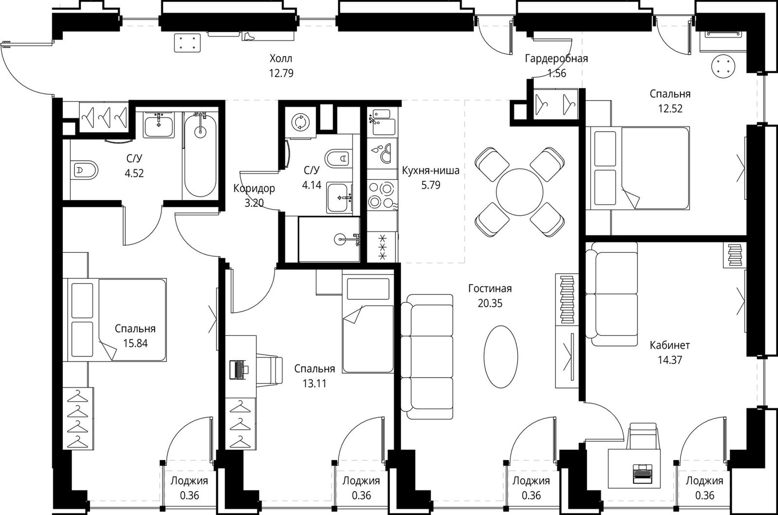 4-комнатная квартира, 109,6 м²