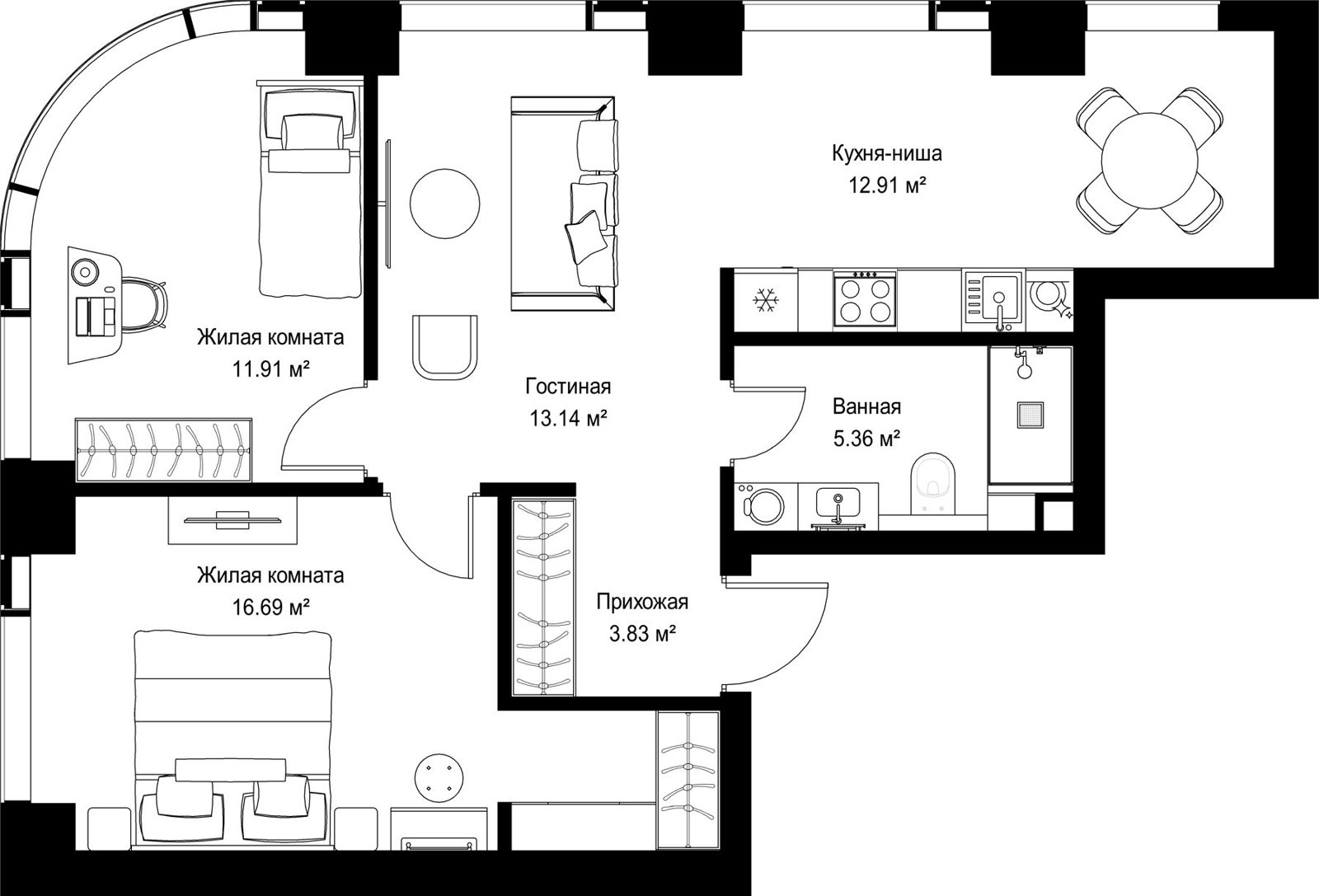 2-комнатная квартира, 63,8 м²