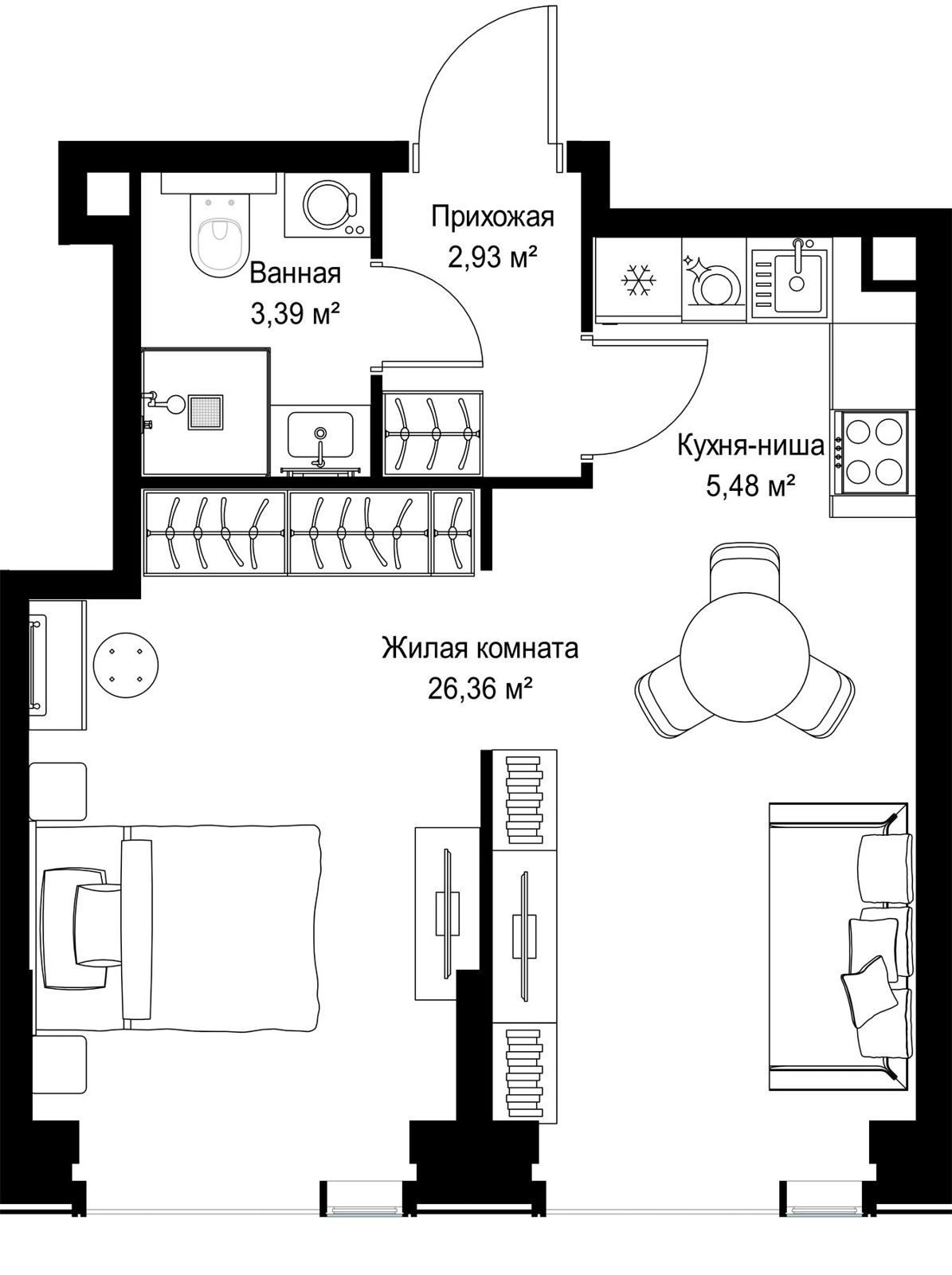 1-комнатная квартира, 38,2 м²