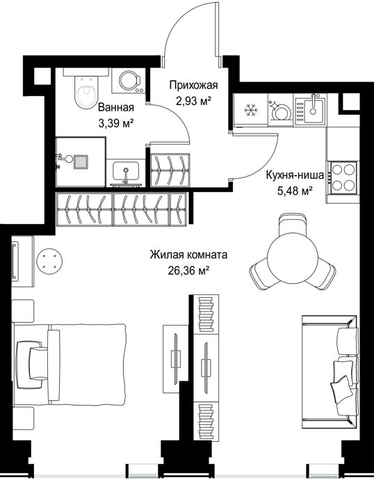 1-комнатная квартира, 38,2 м² — фото 1