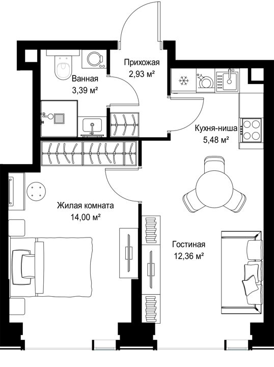 1-комнатная квартира, 38,2 м² — фото 2