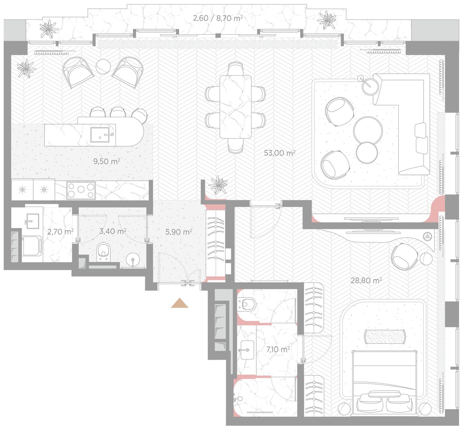 2-комнатная квартира, 113 м²