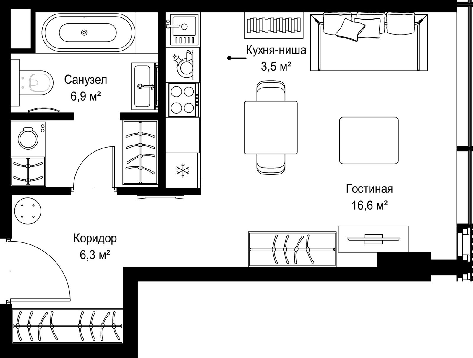 Квартира-студия, 33,3 м²