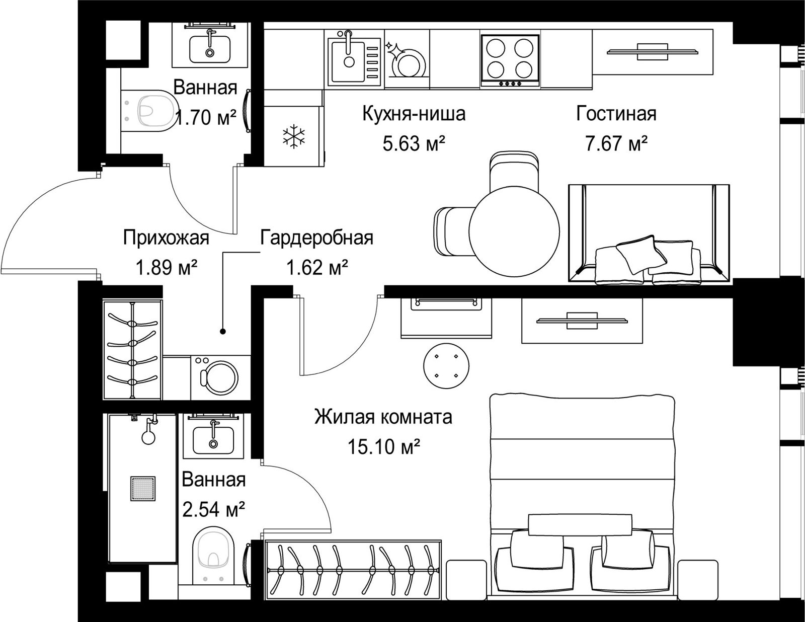 1-комнатная квартира, 36,1 м²