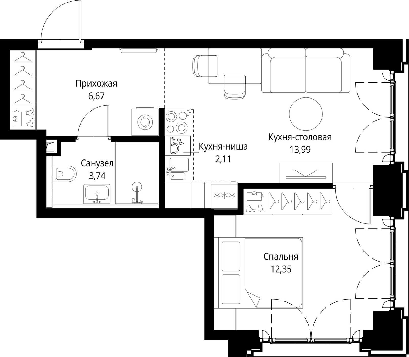 1-комнатная квартира, 38,9 м²