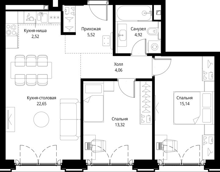 2-комнатная квартира, 68,1 м² — фото 1