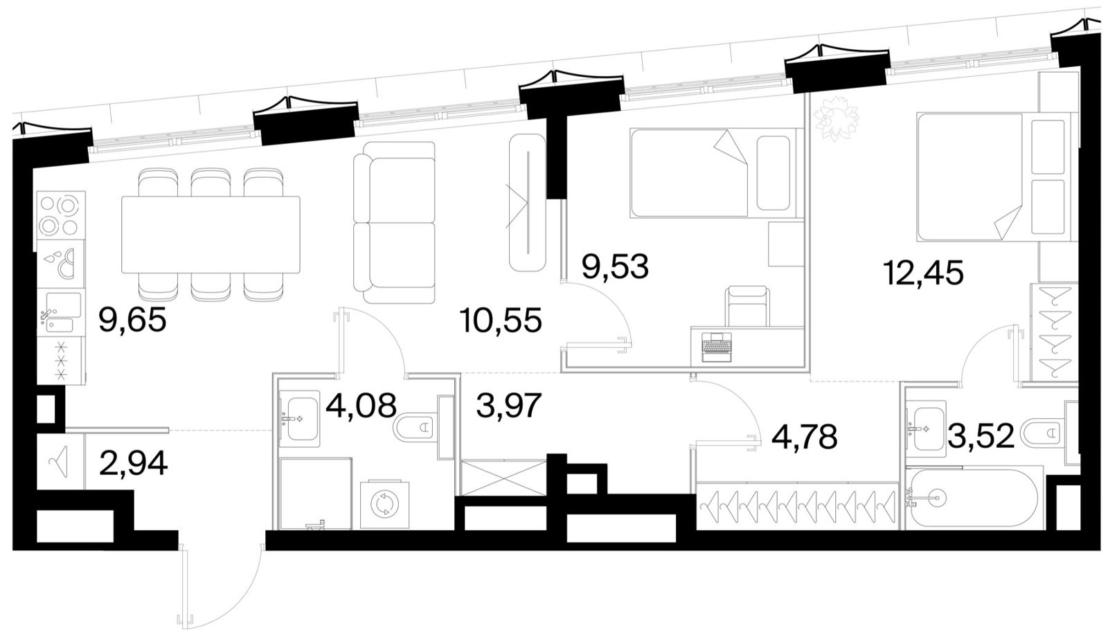 2-комнатная квартира, 61,5 м²