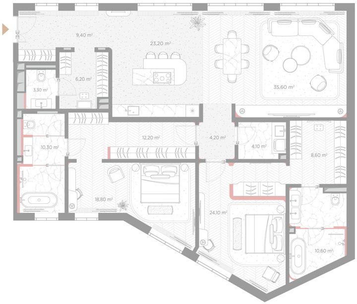 2-комнатная квартира, 170,6 м²