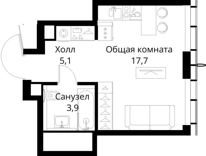 Квартира-студия, 26,7 м² — фото 1