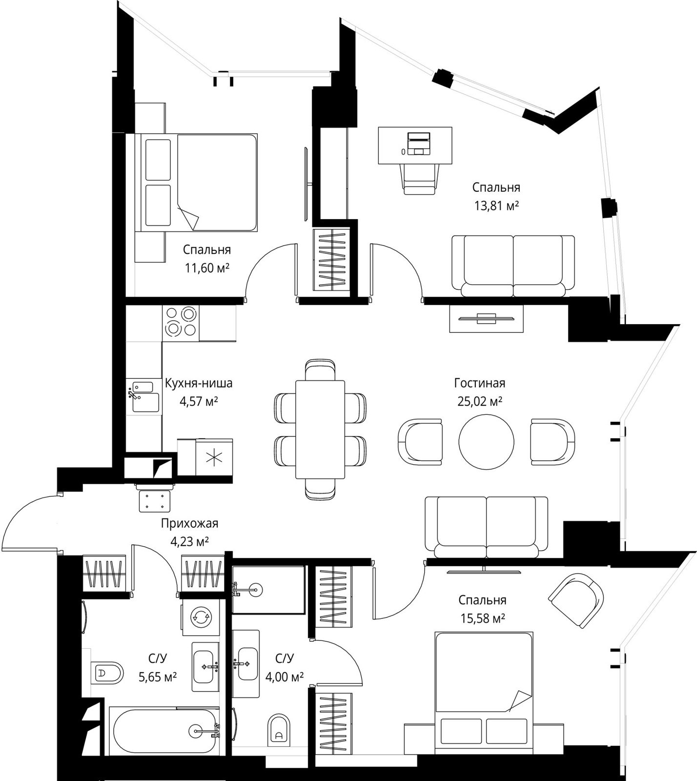 3-комнатная квартира, 84,1 м²