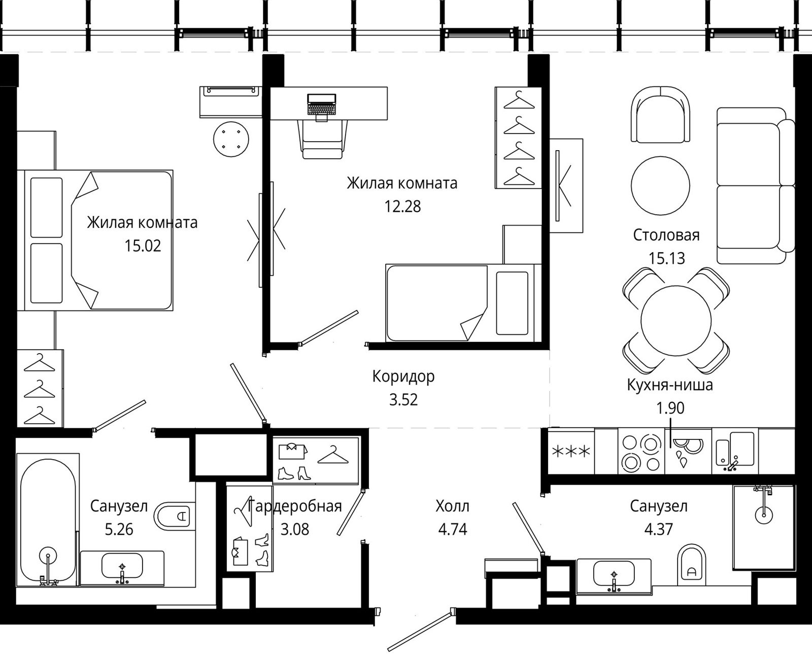 2-комнатная квартира, 66,4 м²