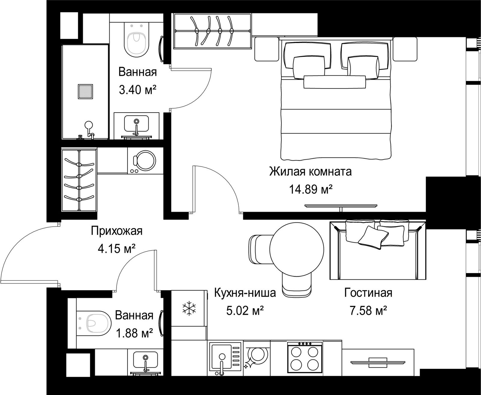 1-комнатная квартира, 36,9 м²