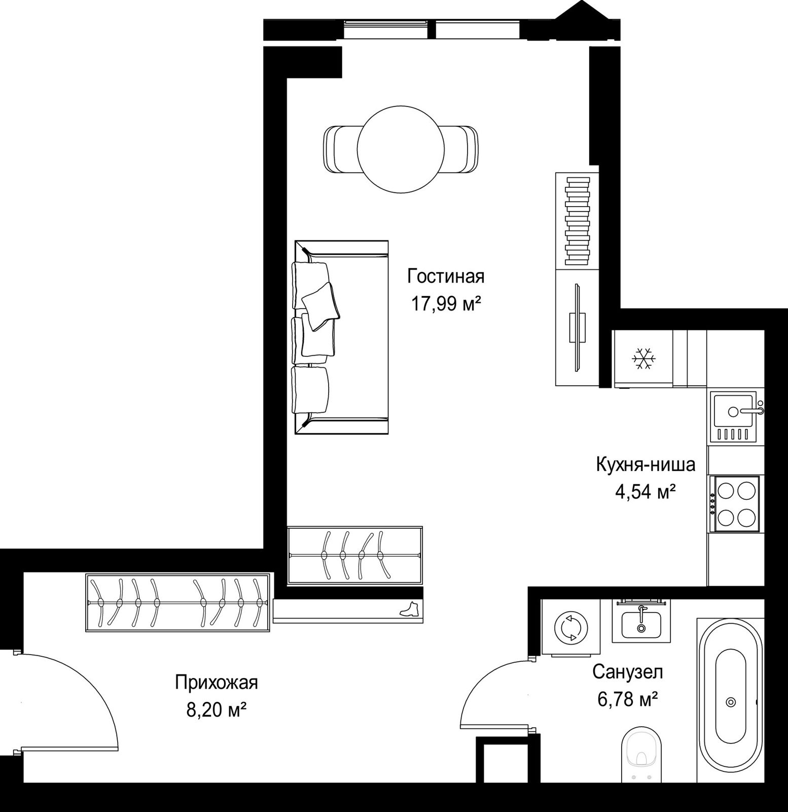 Квартира-студия, 37,5 м²