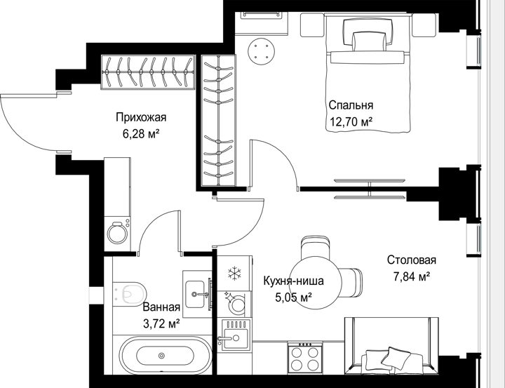 1-комнатная квартира, 35,6 м² — фото 2