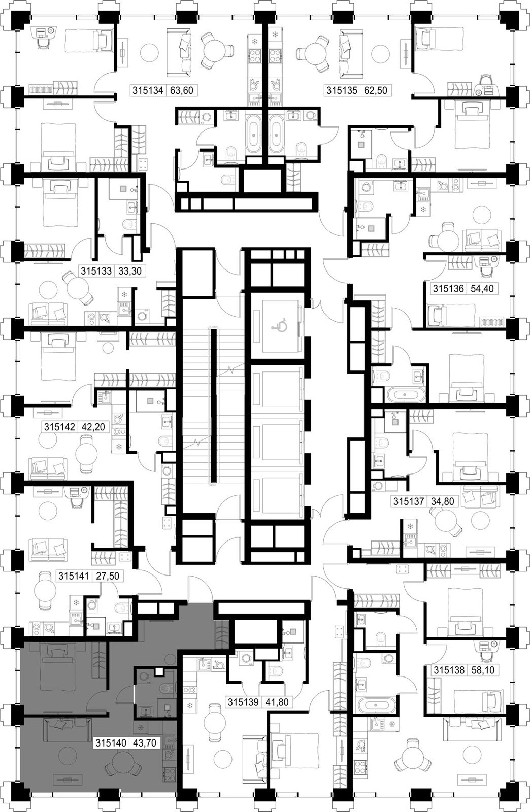 1-комнатная квартира, 43,7 м² — фото 2