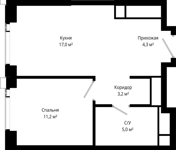 1-комнатная квартира, 40,7 м² — фото 1