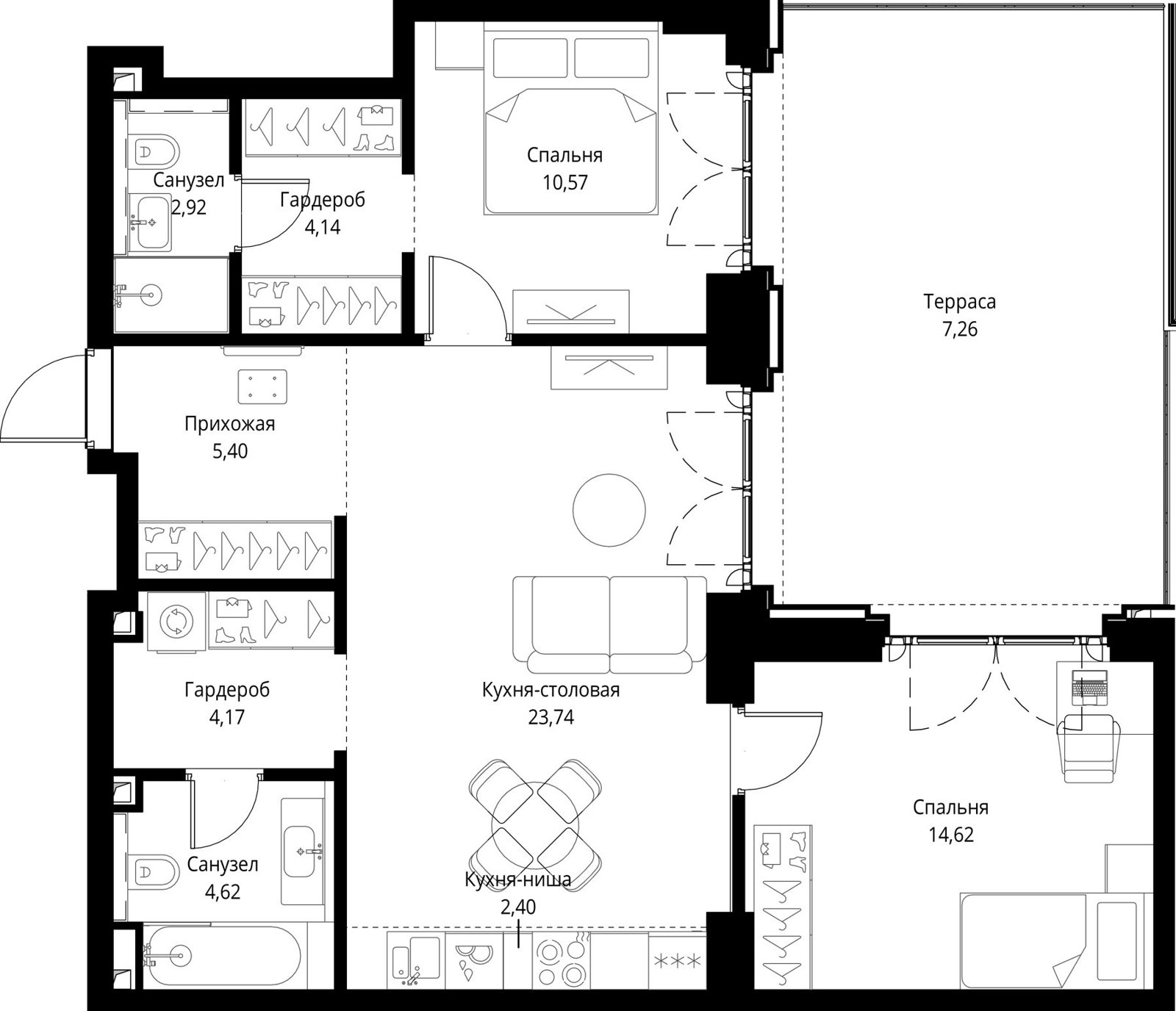 2-комнатная квартира, 79,8 м²