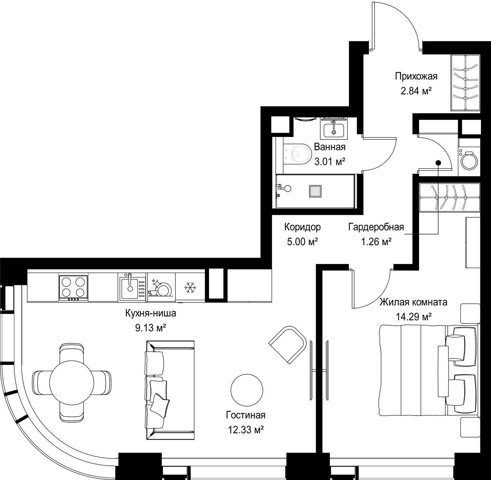 1-комнатная квартира, 47,9 м²
