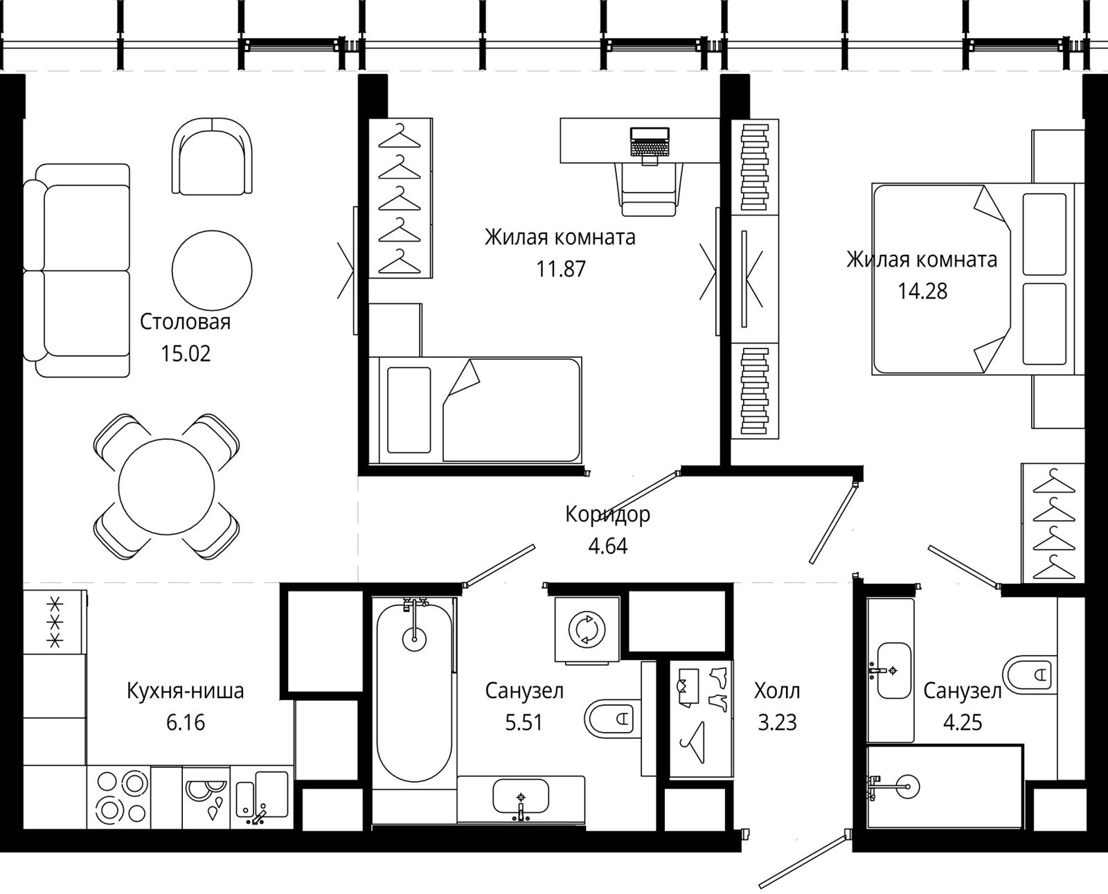 2-комнатная квартира, 65,6 м²