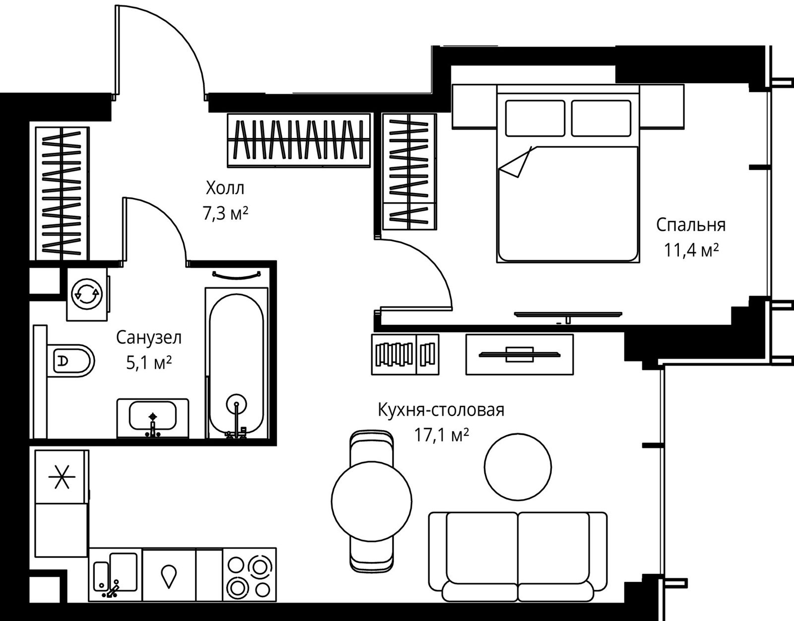 1-комнатная квартира, 40,9 м²