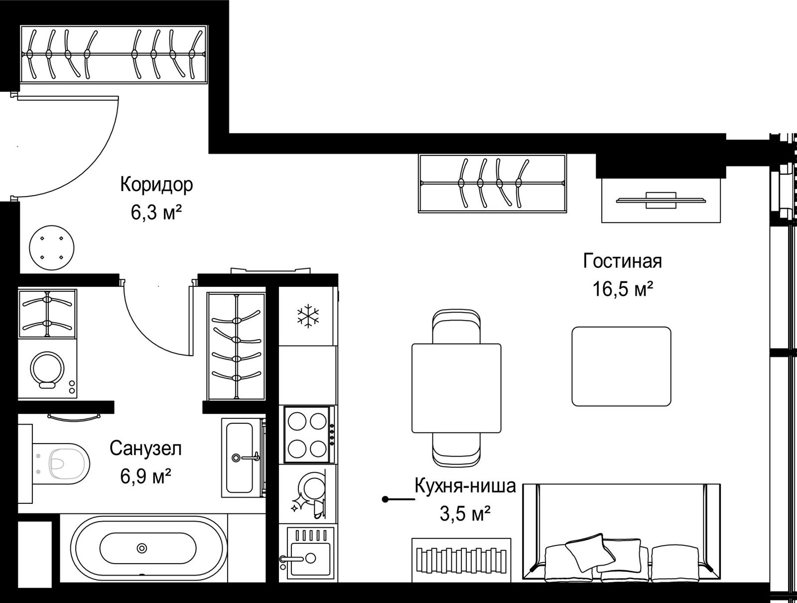 Квартира-студия, 33,2 м²