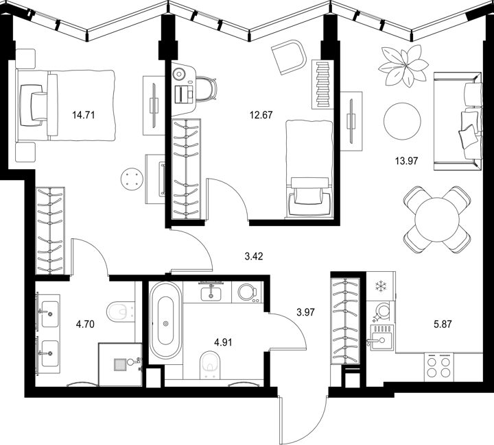 2-комнатная квартира, 64,2 м²