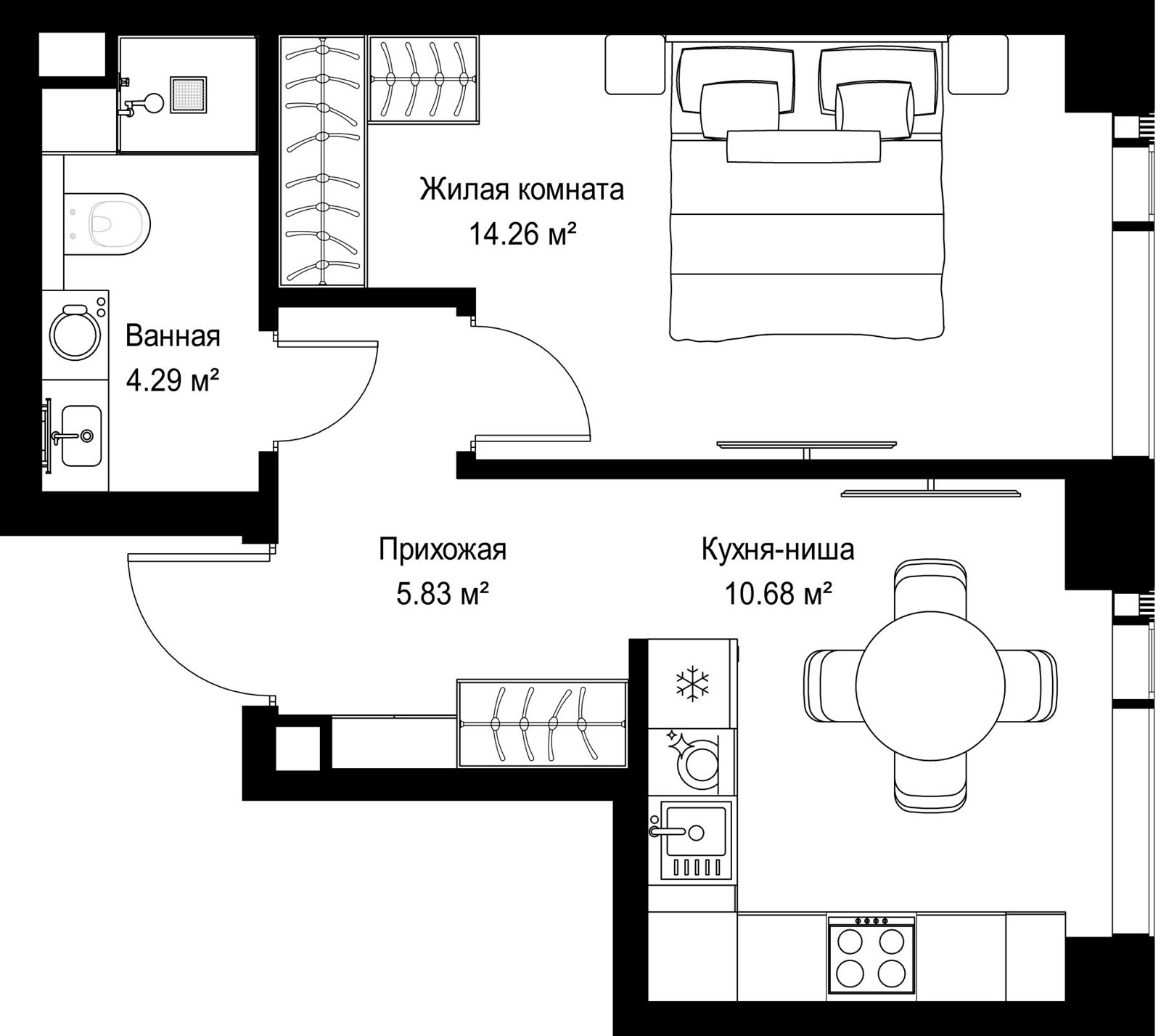 1-комнатная квартира, 35,1 м²