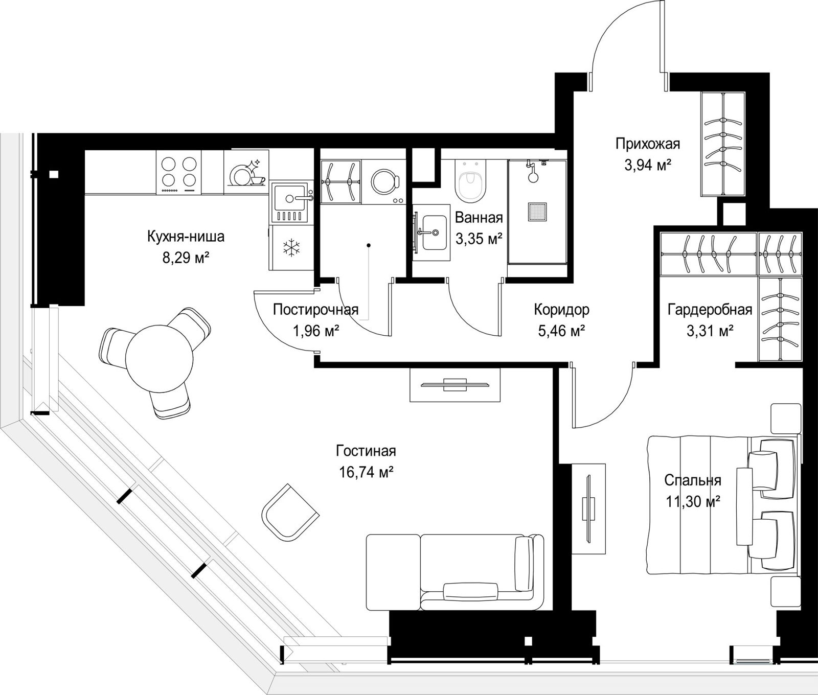 1-комнатная квартира, 54,4 м² — фото 2