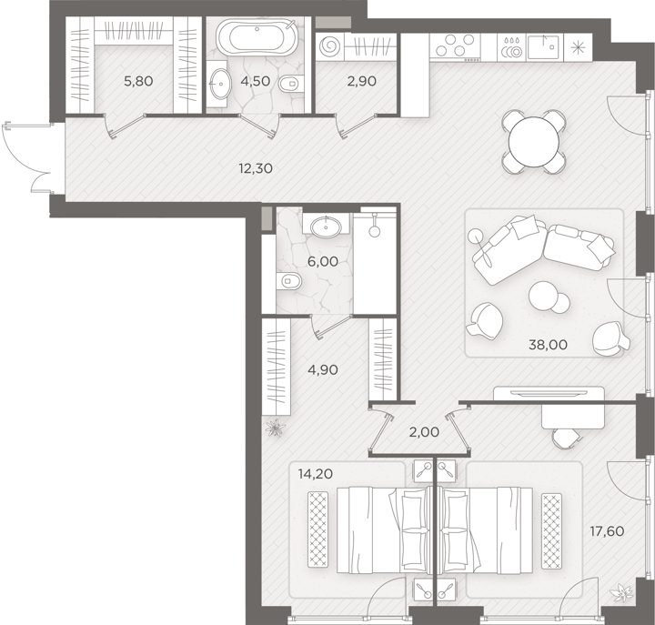 2-комнатная квартира, 108,2 м²